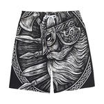 Black And White Viking God Odin Print Cotton Shorts