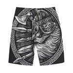 Black And White Viking God Odin Print Cotton Shorts