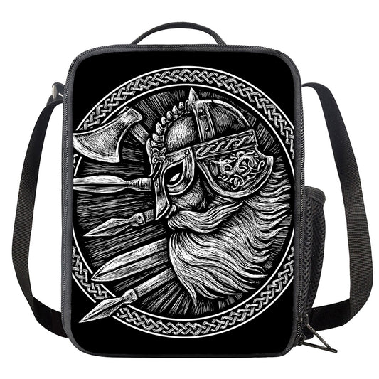 Black And White Viking God Odin Print Crossbody Lunch Bag