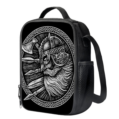 Black And White Viking God Odin Print Crossbody Lunch Bag