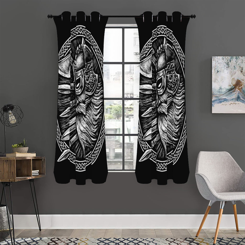 Black And White Viking God Odin Print Curtain