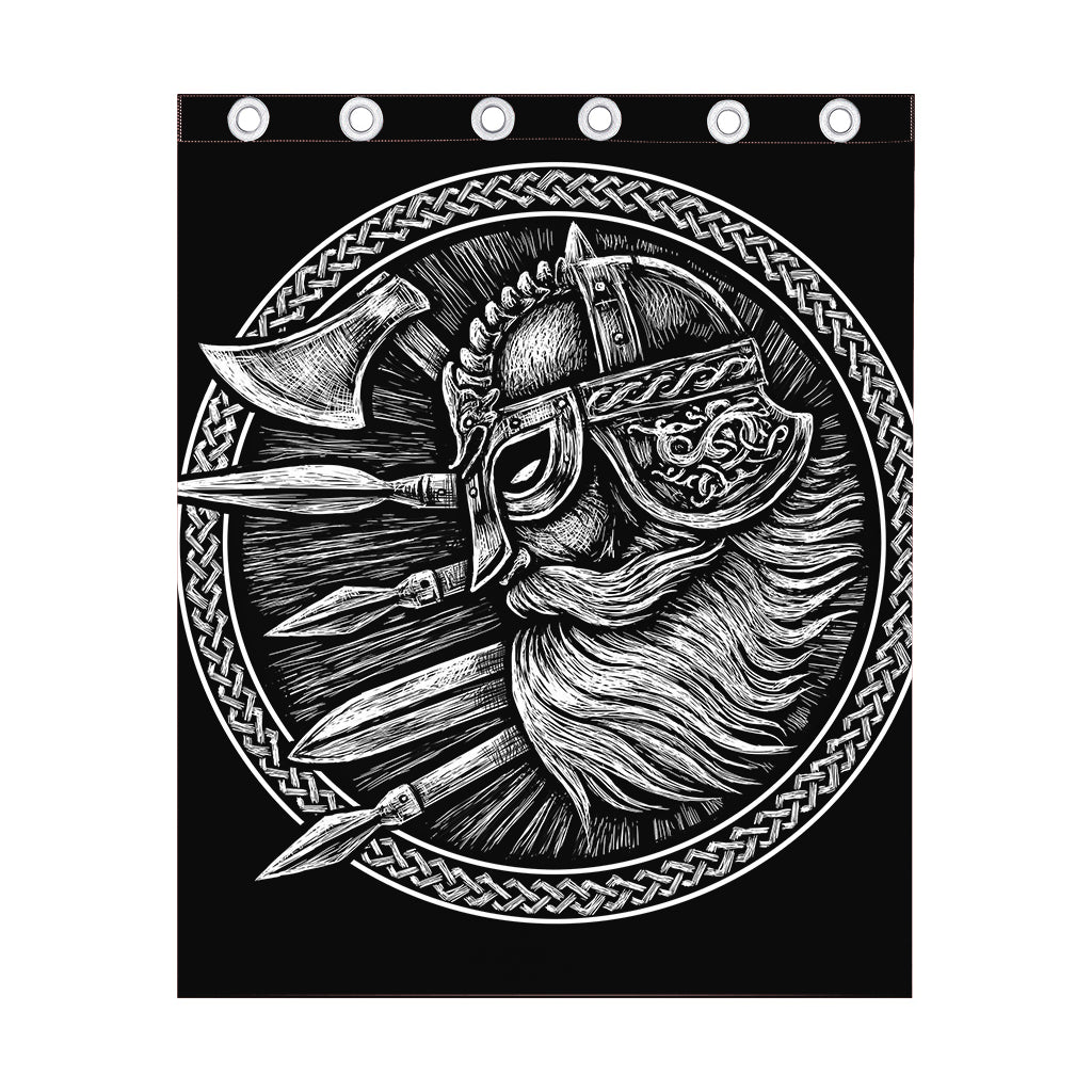 Black And White Viking God Odin Print Curtain