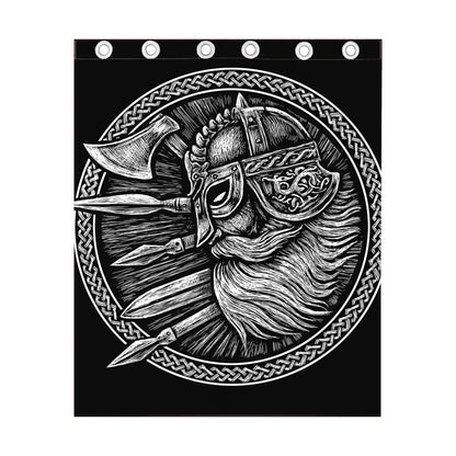 Black And White Viking God Odin Print Curtain