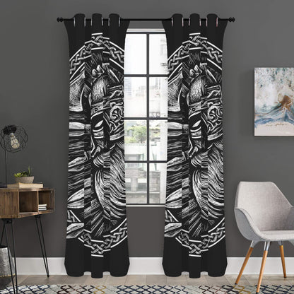 Black And White Viking God Odin Print Curtain