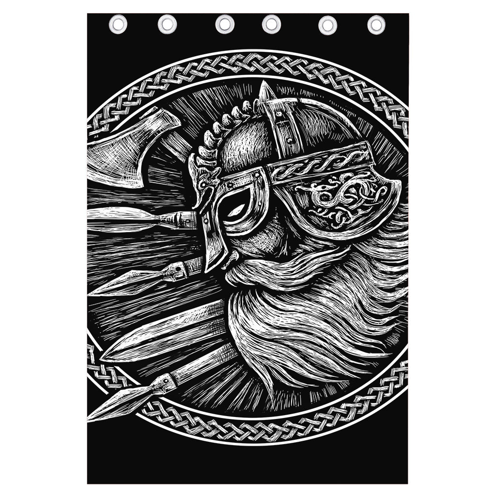 Black And White Viking God Odin Print Curtain