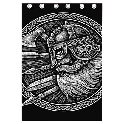 Black And White Viking God Odin Print Curtain
