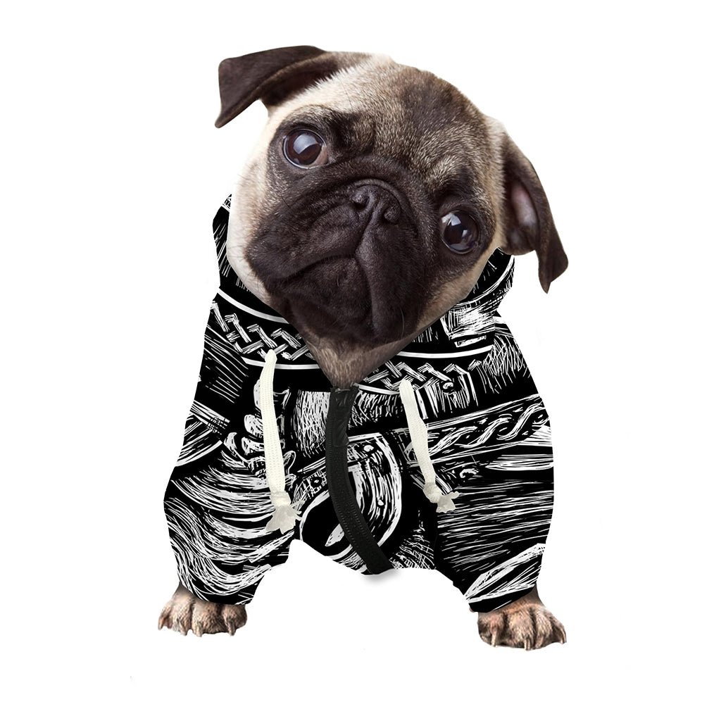 Black And White Viking God Odin Print Dog Zip Up Hoodie