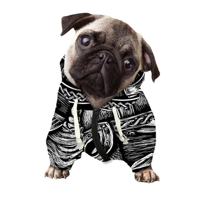 Black And White Viking God Odin Print Dog Zip Up Hoodie