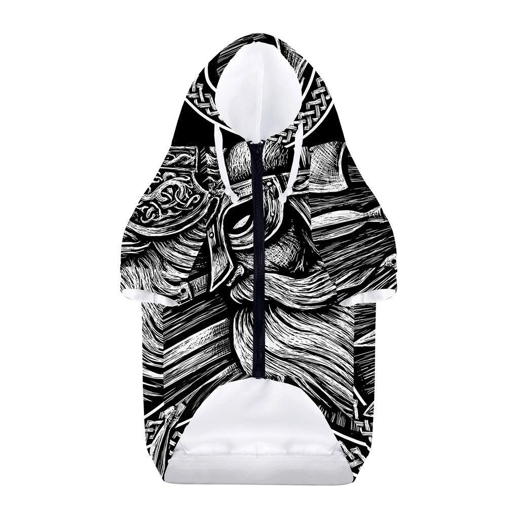 Black And White Viking God Odin Print Dog Zip Up Hoodie