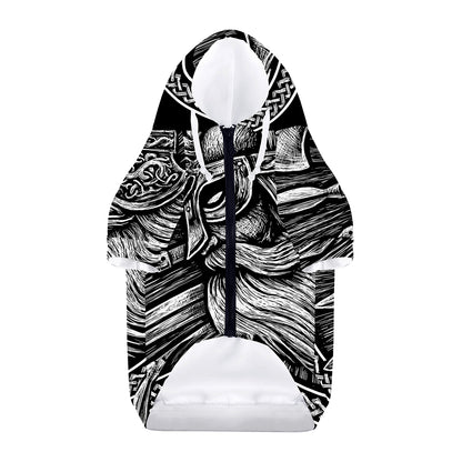 Black And White Viking God Odin Print Dog Zip Up Hoodie