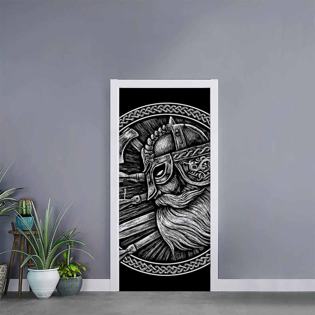 Black And White Viking God Odin Print Door Sticker