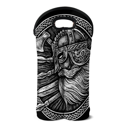 Black And White Viking God Odin Print Double Neoprene Wine Tote