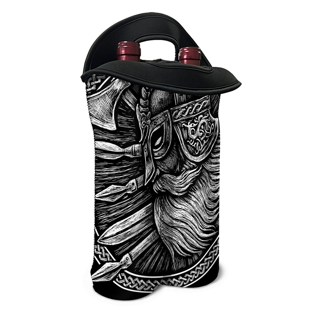 Black And White Viking God Odin Print Double Neoprene Wine Tote
