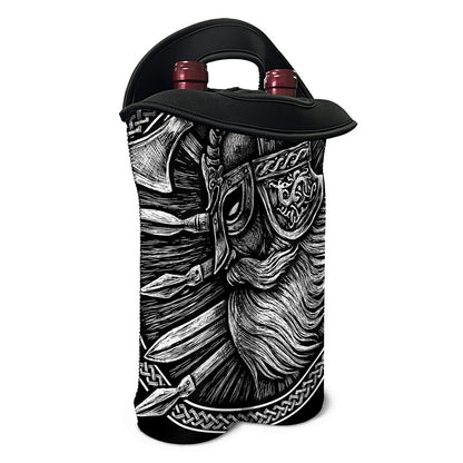 Black And White Viking God Odin Print Double Neoprene Wine Tote