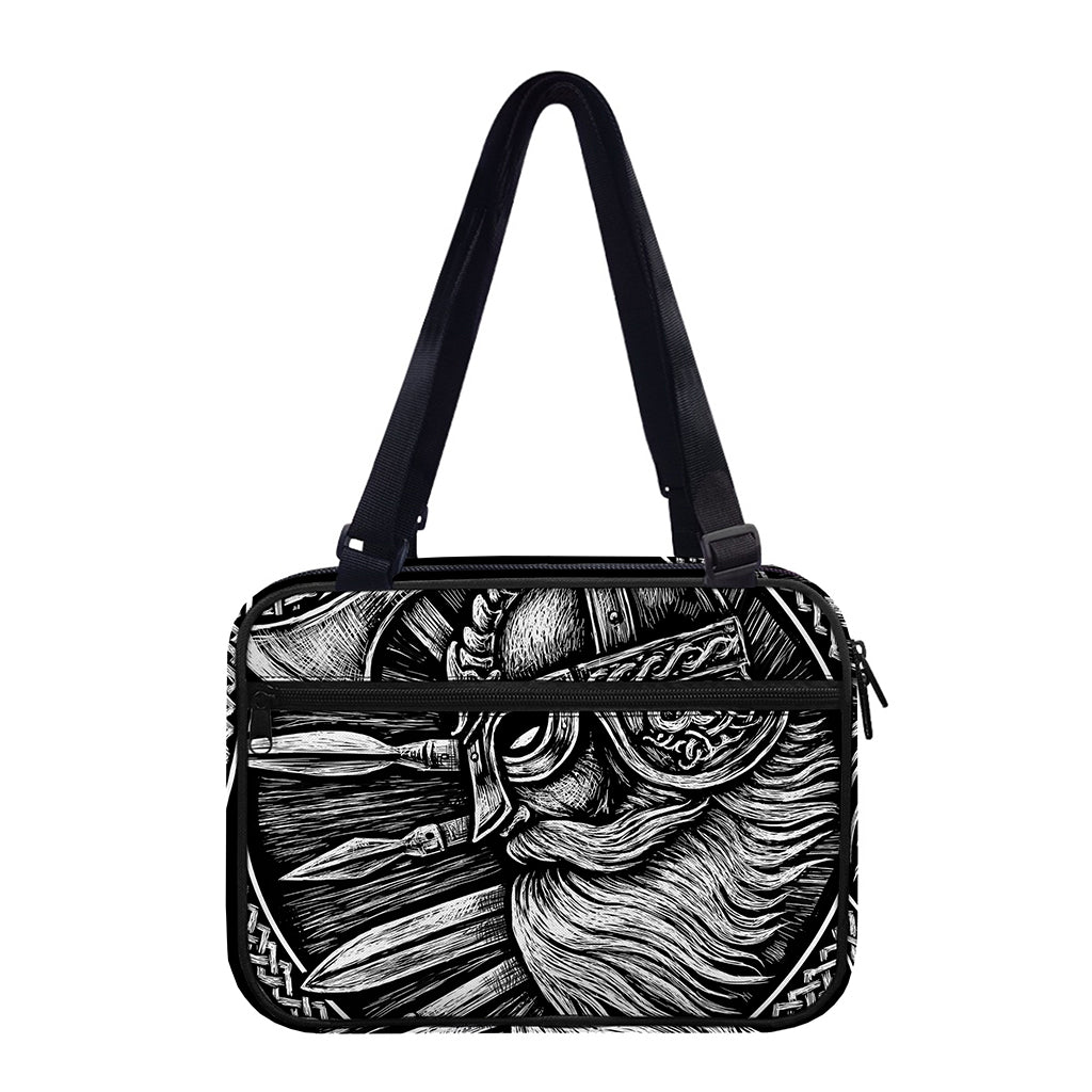 Black And White Viking God Odin Print Double Strap Bible Bag