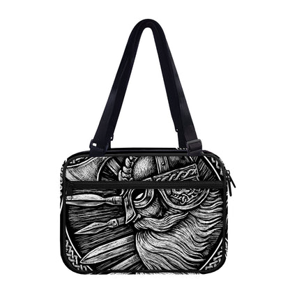 Black And White Viking God Odin Print Double Strap Bible Bag