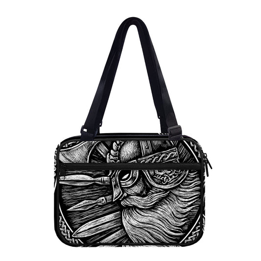 Black And White Viking God Odin Print Double Strap Bible Bag