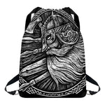 Black And White Viking God Odin Print Drawstring Backpack