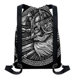 Black And White Viking God Odin Print Drawstring Backpack