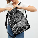 Black And White Viking God Odin Print Drawstring Backpack