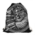 Black And White Viking God Odin Print Drawstring Bag