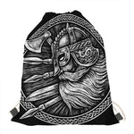 Black And White Viking God Odin Print Drawstring Bag