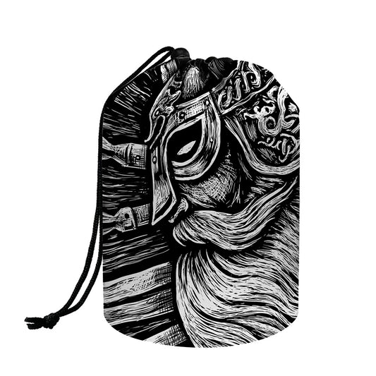 Black And White Viking God Odin Print Drawstring Makeup Bag