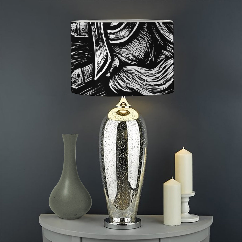 Black And White Viking God Odin Print Drum Lamp Shade