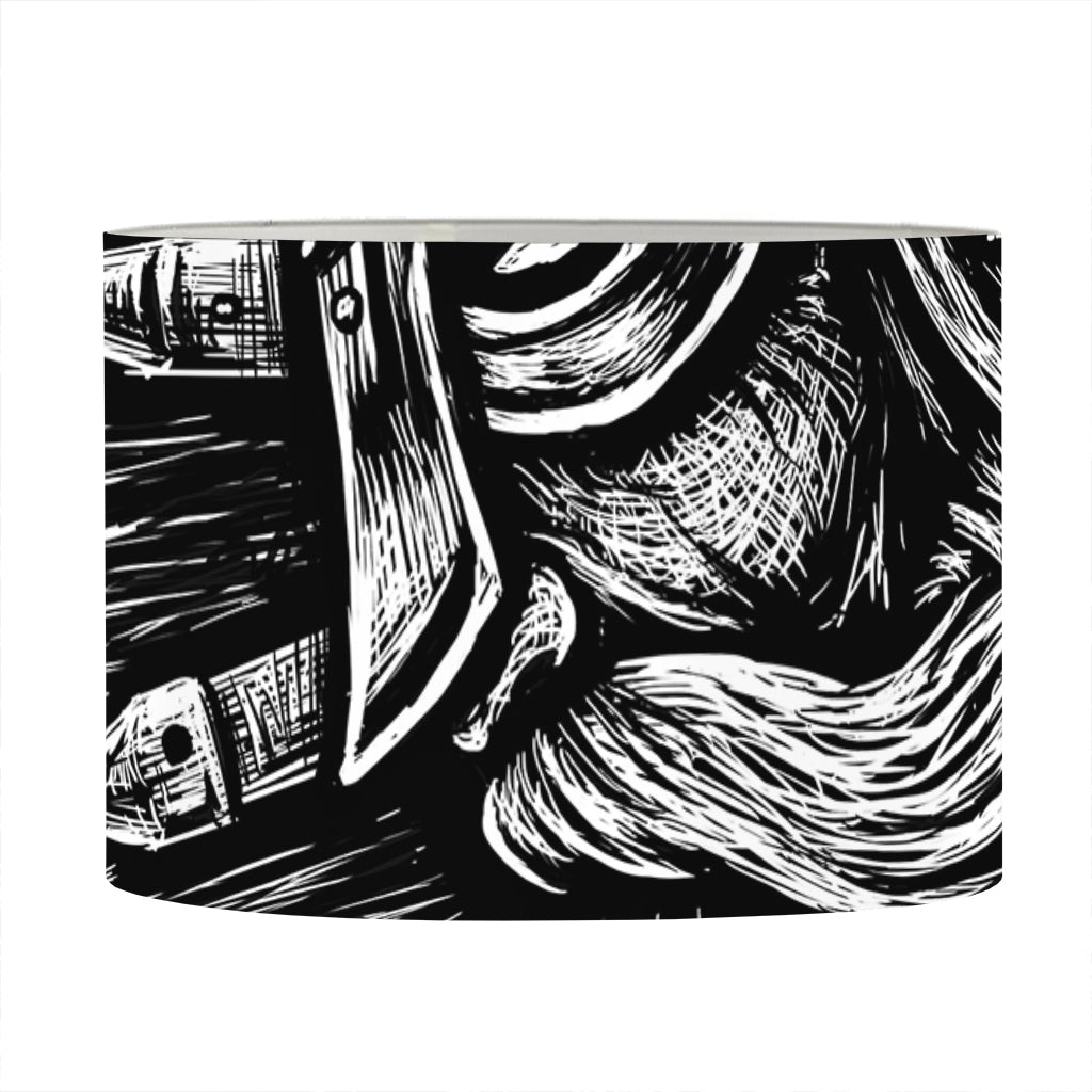 Black And White Viking God Odin Print Drum Lamp Shade