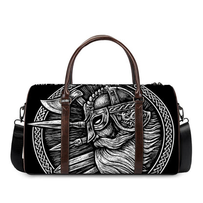 Black And White Viking God Odin Print Duffle Bag