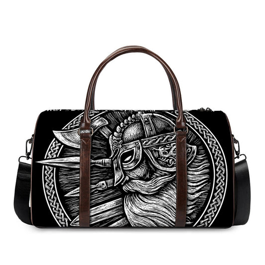 Black And White Viking God Odin Print Duffle Bag
