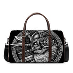 Black And White Viking God Odin Print Duffle Bag