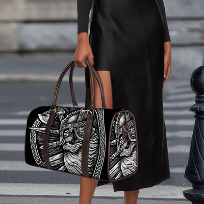 Black And White Viking God Odin Print Duffle Bag