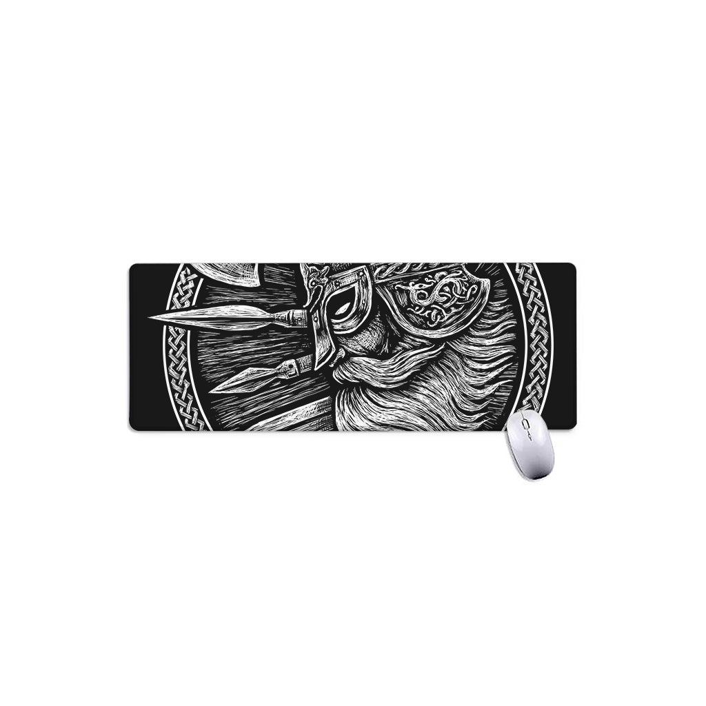 Black And White Viking God Odin Print Extended Mouse Pad