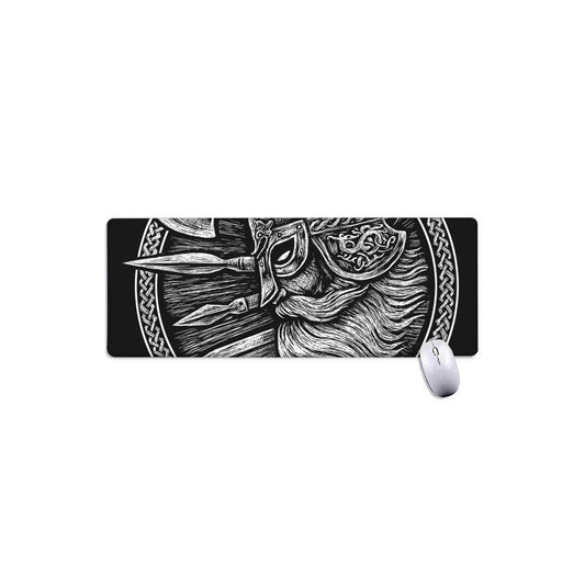 Black And White Viking God Odin Print Extended Mouse Pad