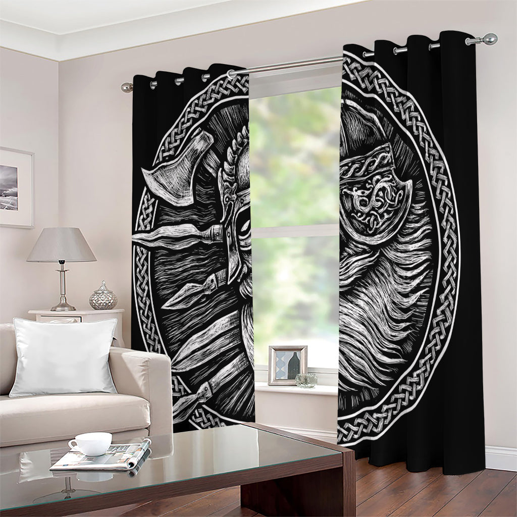 Black And White Viking God Odin Print Extra Wide Grommet Curtains