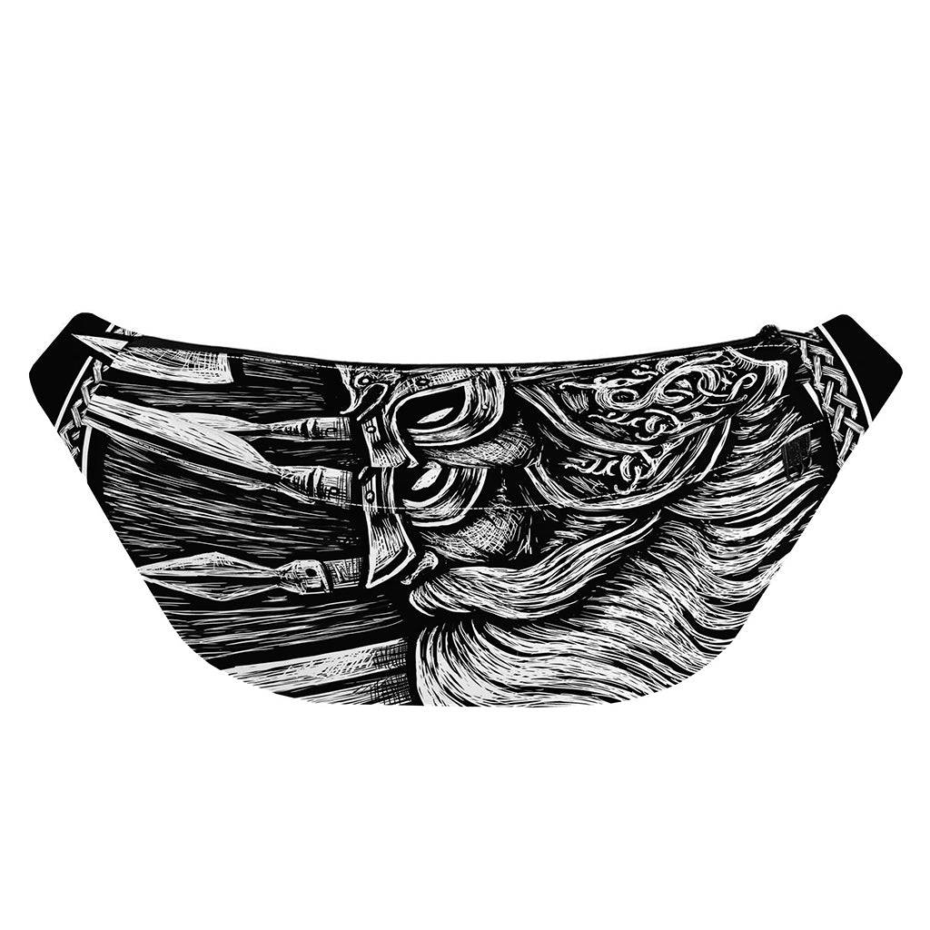 Black And White Viking God Odin Print Fanny Pack
