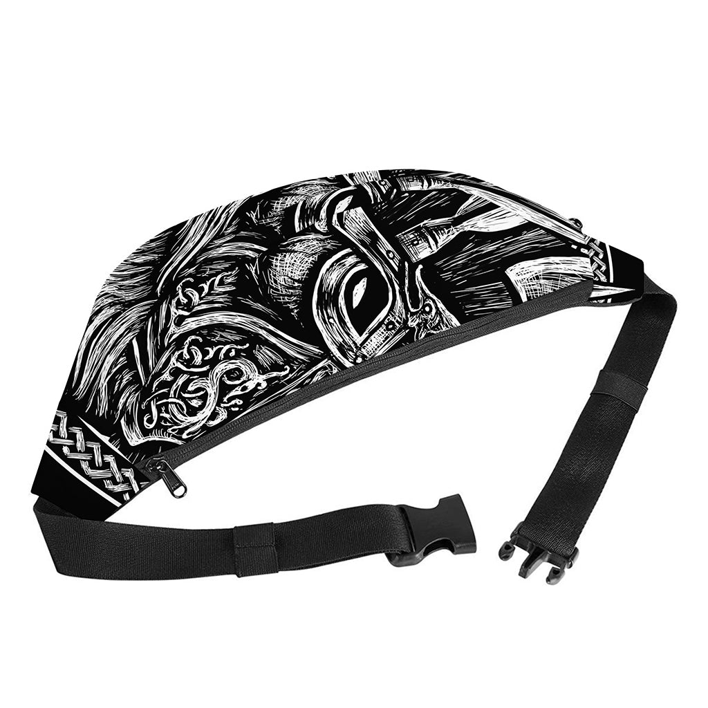 Black And White Viking God Odin Print Fanny Pack