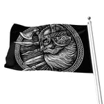 Black And White Viking God Odin Print Flag