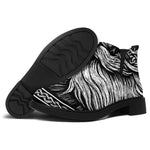 Black And White Viking God Odin Print Flat Ankle Boots