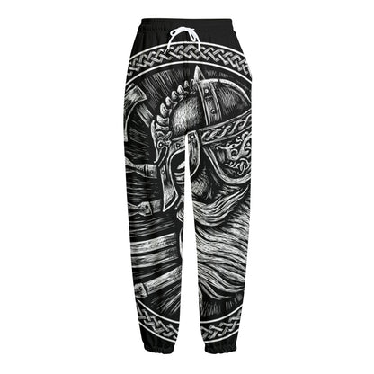 Black And White Viking God Odin Print Fleece Lined Knit Pants
