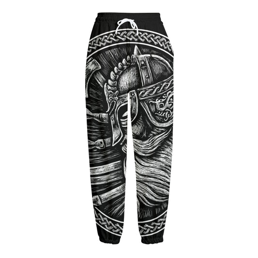 Black And White Viking God Odin Print Fleece Lined Knit Pants