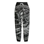 Black And White Viking God Odin Print Fleece Lined Knit Pants