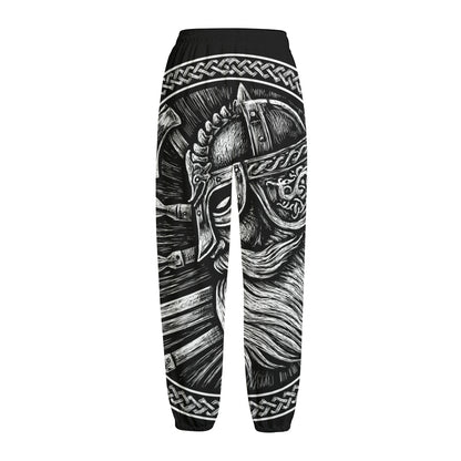Black And White Viking God Odin Print Fleece Lined Knit Pants