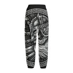 Black And White Viking God Odin Print Fleece Lined Knit Pants
