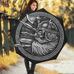 Black And White Viking God Odin Print Foldable Umbrella