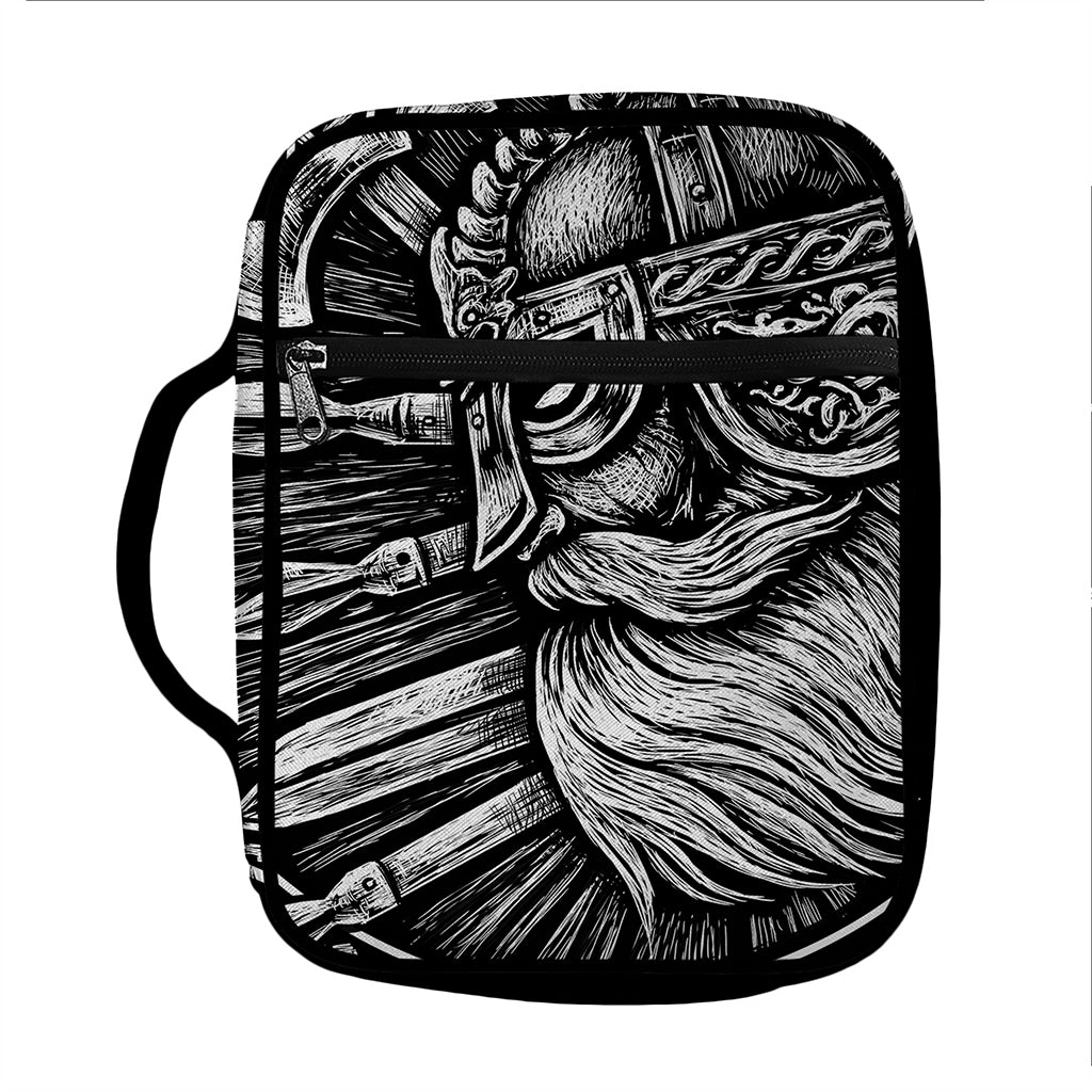 Black And White Viking God Odin Print Front Pocket Bible Bag