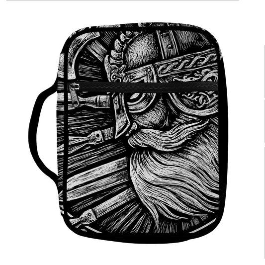 Black And White Viking God Odin Print Front Pocket Bible Bag