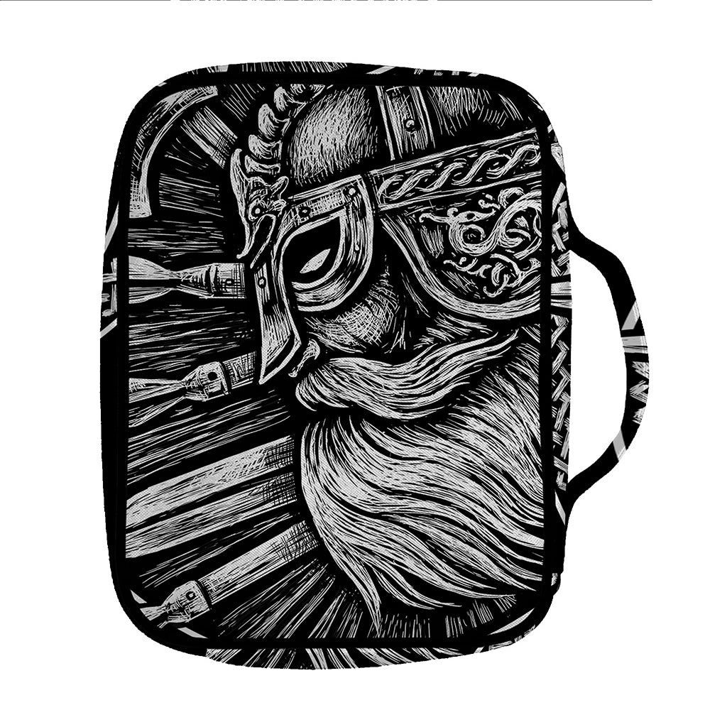 Black And White Viking God Odin Print Front Pocket Bible Bag
