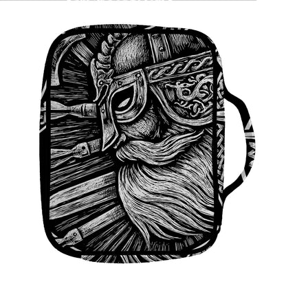 Black And White Viking God Odin Print Front Pocket Bible Bag